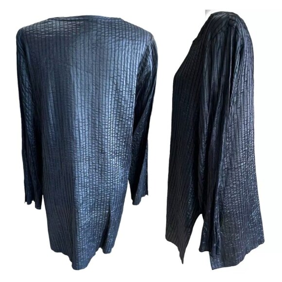 Eileen Fisher Women's Black 100% Silk Tussah Button Down Pintuck Blouse Medium - Picture 3 of 15